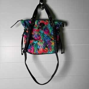 Juicy Couture Floral Tropical Crossbody Bag Purse with Hot Pink Lining